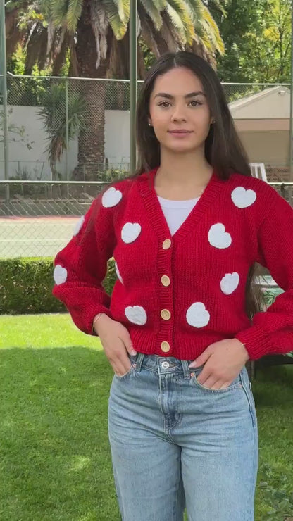 Handmade Heart Cardigan: Trendy Fashion Knitwear,Chunky Knit Christmas Sweater