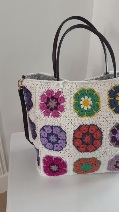 Large Handmade Granny Square Crochet Tote Bag