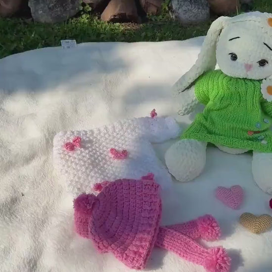 Handmade Crochet Bunny Doll: Plush Keepsake Toy with Outfit