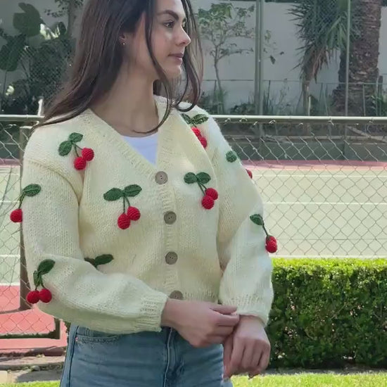 Handmade Cherry Cardigan: Trendy Knitted Fashion,Christmas Gift