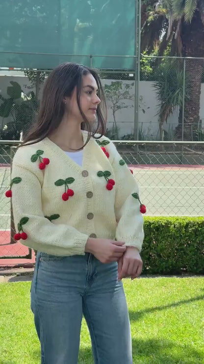 Handmade Cherry Cardigan: Trendy Knitted Fashion,Christmas Gift